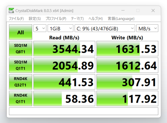 THIRDWAVE DX-M7のSSD転送速度