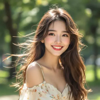 A charming Japanese woman in her twenties, with long hair flowing gracefully, we...